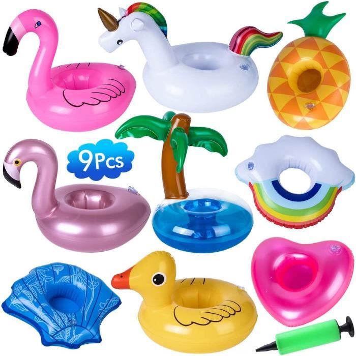 Fyvadio Lot De 9 Porte-Gobelets Gonflables Piscine – Porte-Boissons Flottants Fun Pour Bain Et Fêtes (Licorne, Flamant, Ananas…)