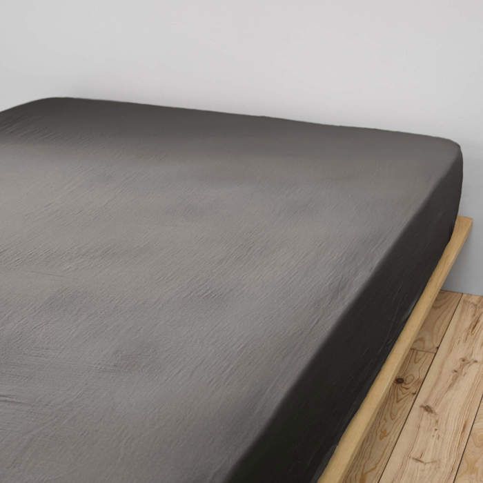 Drap housse double gaze de coton gris anthracite 160x200 cm - Anthracite - Terre de Nuit