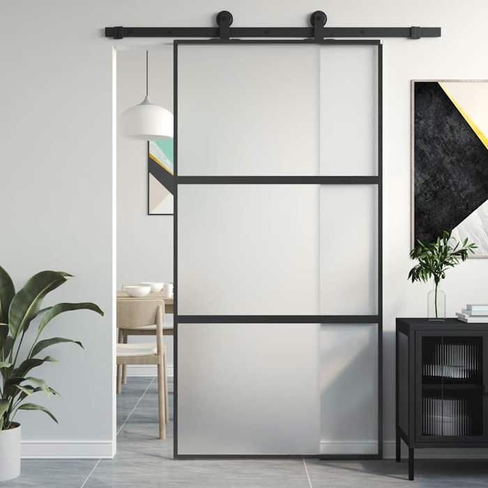 vidaXL Porte coulissante 102 5x205 cm verre trempé aluminium 155200
