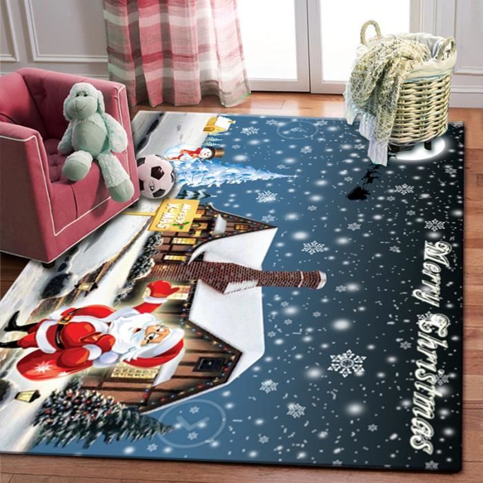Tapis De Noël, Tapis De Sol De Noël en Flanelle Antidérapante Tapis De