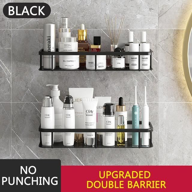 Étagère De Douche Sans Perçage CHEPULA - Lot De 3, Acier Inoxydable Noir, Support Jusqu'à 15 Kg, Adhésif Puissant - 4