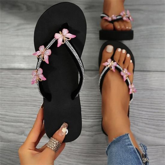 Tongs Compensées Femme Minetom - Sandales Plateforme Décor Papillon Pour Plage Et Piscine - Confortable