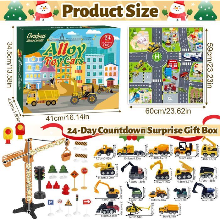 Calendrier De L'Avent 2025 Voitures à Friction - 24 Mini Voitures Jouets - Cadeau Noël Enfant