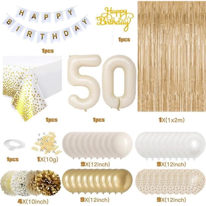 Décoration 50 Ans Femme - Kit Rose Gold - Bannière, Ballons, Pompons, Confettis - Fête Anniversaire Or
