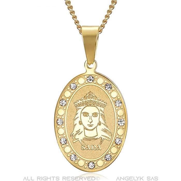 BOBIJOO Jewelry Pendentif Collier Gitan Medaille Sainte Sara Acier Inoxydable Or Faux Diamants Dore Achat Vente pendentif vendu seul BOBIJOO JEWELRY Colliers 7I6W