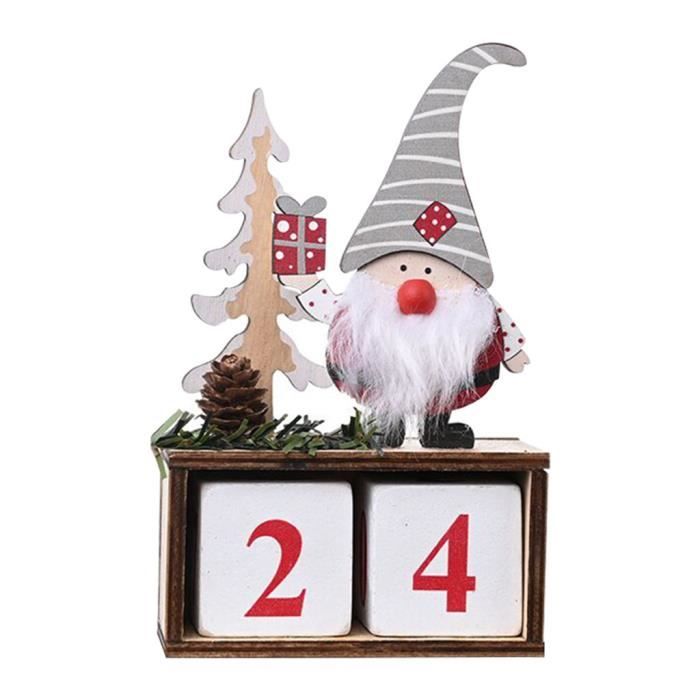 Autre décoration pour Noël,Calendrier de compte à rebours de Noël en bois,  compte à rebours jusqu'à Noël, 24 jours, horloge en forme de du Père Noël