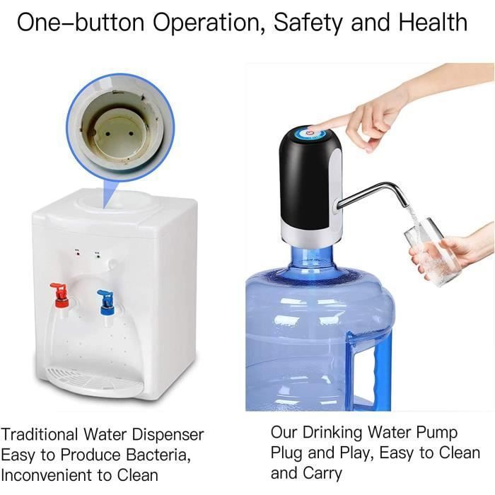 Accueil Accessoires Pompe à bouteille d'eau électrique portable,  distributeur de bouteilles d'eau de bureau, pour bouteilles de 5 gallons et  universelles, charge USB automatique d'eau D