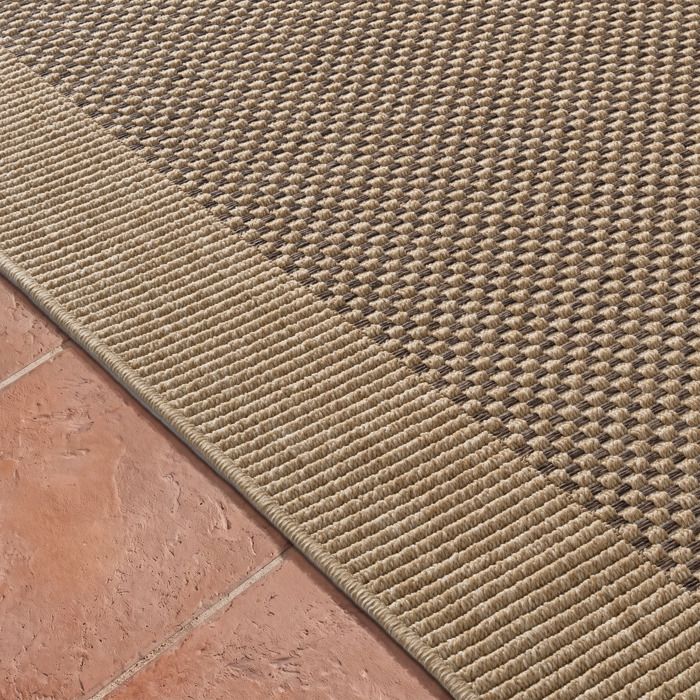 Floordirekt Tapis D'Extérieur 80x150 Cm Marron Ella – Résistant Aux Intempéries Et UV – Tissage Plat Lavable – Intérieur/Extérieur