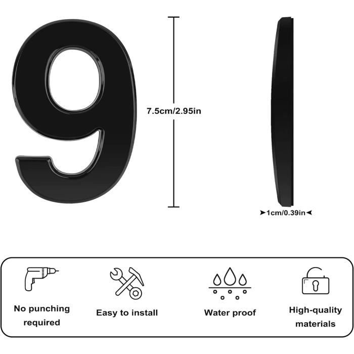 Unique Bargains Numéros De Maison Boîte Aux Lettres 3D 0-9 Pour Extérieur, 20 Pcs Grand, Noir