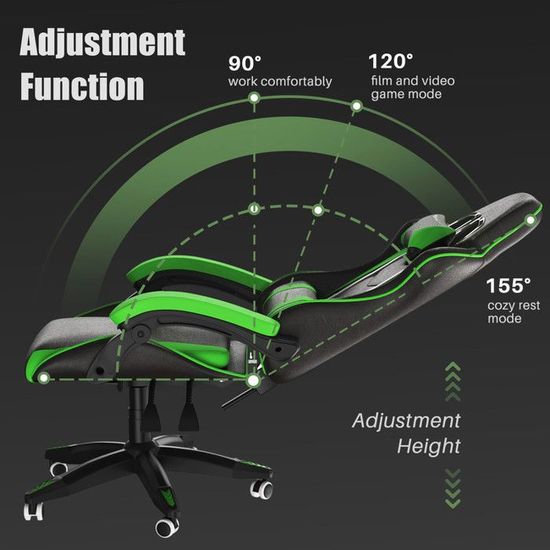 Chaise Gaming Ergonomique HOTOSYCH - Avec Coussin à Ressorts, Repose-Pieds Et Soutien Lombaire Réglable, Support 150 Kg, Tissu Respirant (Vert Citron)