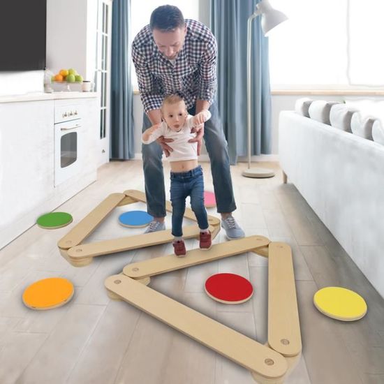 Kit Équilibre Enfants 3-7 Ans - 12 Poutres + 6 Pierres Montessori Intérieur/Extérieur