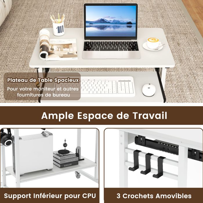 Bureau informatique design en MDF HOMCOM - Noir et Blanc - Tablette Bureau informatique design en MDF HOMCOM - Noir et Blanc - Tablette