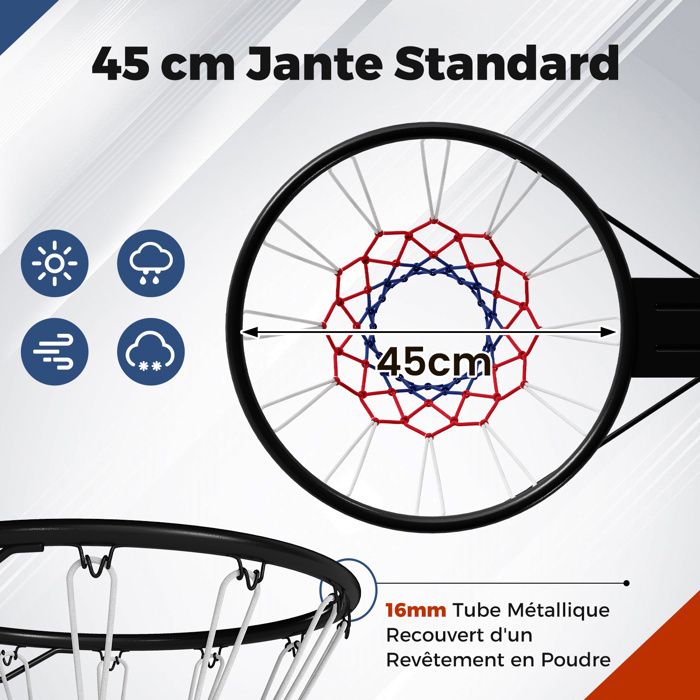 Panier De Basket 32 Cm Avec Filet – Fixation Murale – Intérieur/extérieur – Cadre Métallique Durable