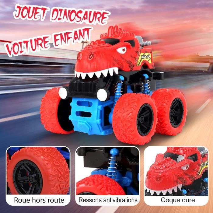 Voiture Enfant 4 En 1 Dinosaure - 4 Voitures LED Rouge/Bleu - Compatible Circuit 5.6 Cm - Cadeau 3-6 Ans