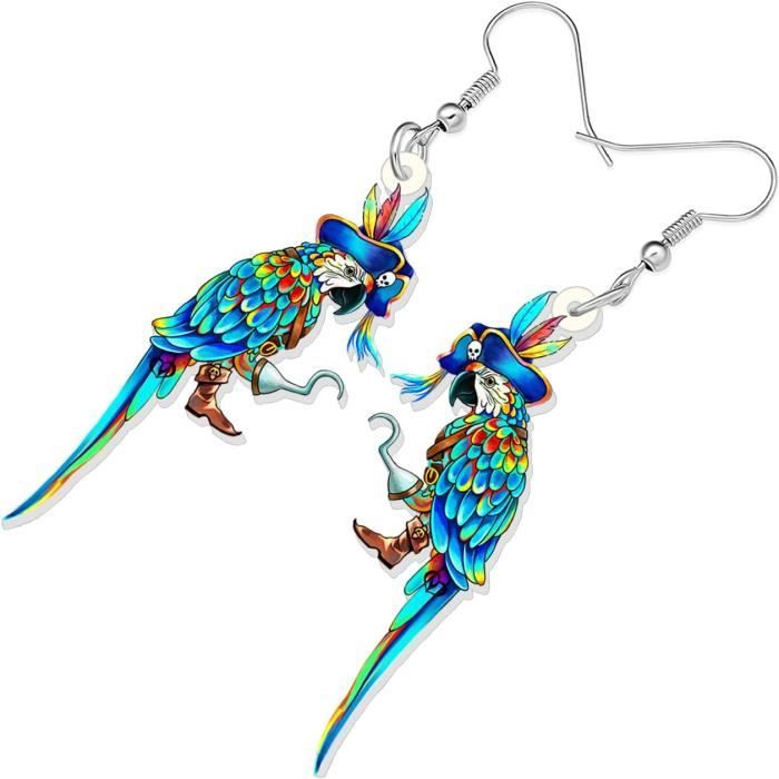 Boucles D'oreilles Créoles Perroquet Acrylique - Modèle Pendentif Femme - Neuf Avec étiquettes