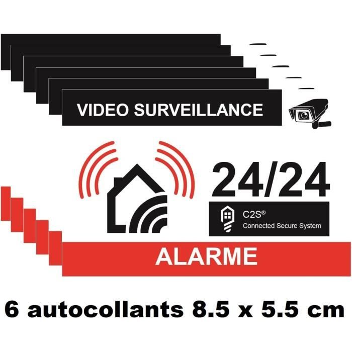 Lot de 12 Autocollants Dissuasifs Alarme Vidéo Surveillance Protection de  la Maison - 6 Stickers Grands (14,8 * 10,5cm) + 6 A492 - Cdiscount Bricolage