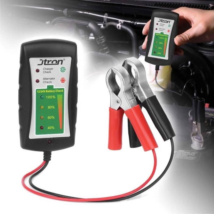Jtron Testeur de Batterie de Voiture 12-24 V DC avec alternateur LED pour  Voiture, Moto, Camion, Batterie