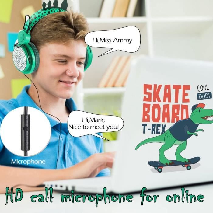 Casque Bluetooth Enfant Licorne - Micro Intégré, Pliable, 24h Autonomie - Pour Tablette, Smartphone, Kindle (Bleu)