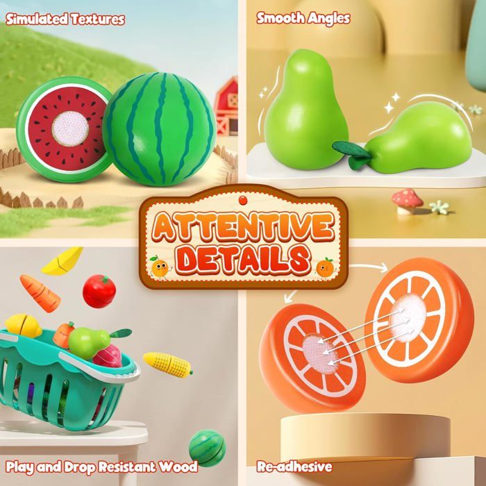 Smartwo Dinette Enfant 2-6 Ans, Cuisine en Bois avec Fruits et Légumes à Découper, Jouet Jouet Smartwo Dinette Enfant 2-6 Ans, Cuisine en Bois avec Fruits et Légumes à Découper, Jouet Jouet