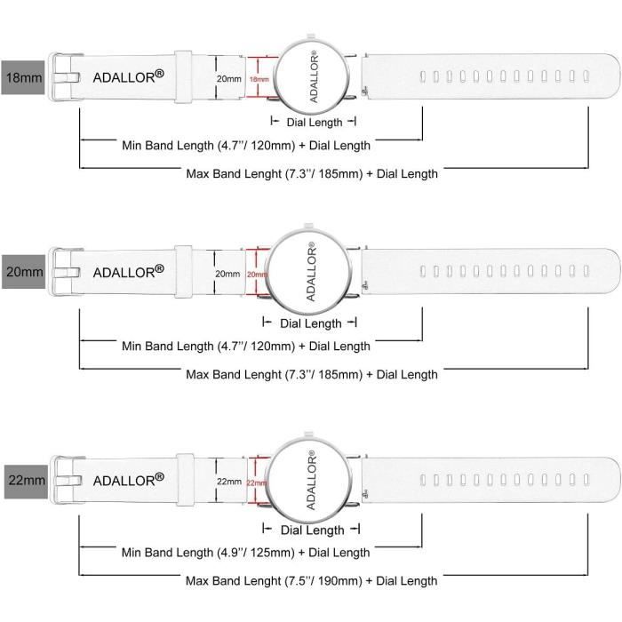 Adallor® Bracelet Montre Connectée 20mm 22mm 18mm, Bracelet Montre pour  Homme Femme, Bracelets de Montres pour Montre Connectée | Diverses Couleurs  et
