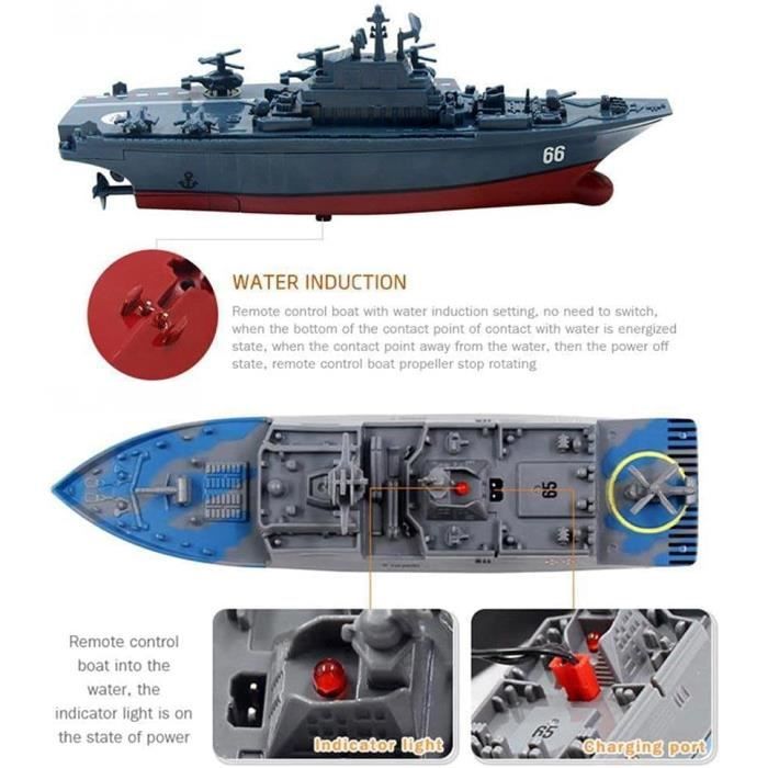 Bateau Porte-Avions RC 2.4GHz – Double Moteur, Canon à Eau, Accessoires DIY, 60 Mètres