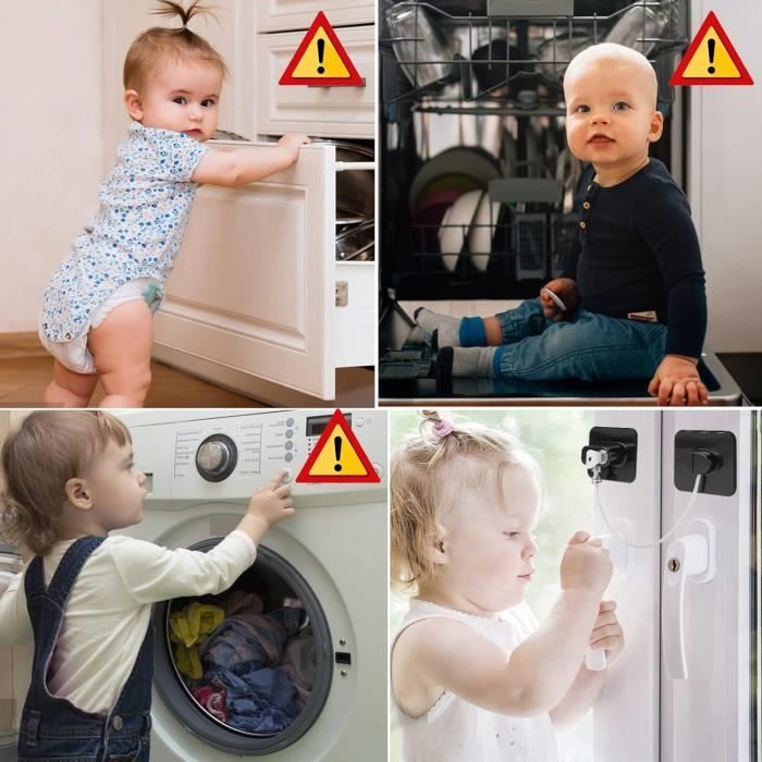 Lot De 2 Serrures De Sécurité Frigo Et Meubles Pour Enfants - Verrou Adhésif Avec Clés, Protection Porte Et Tiroirs (Noir)