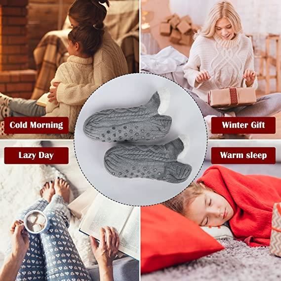 Chaussons Chaussettes Hiver Laine Femme Yenita - Pantoufles Chaudes Antidérapantes