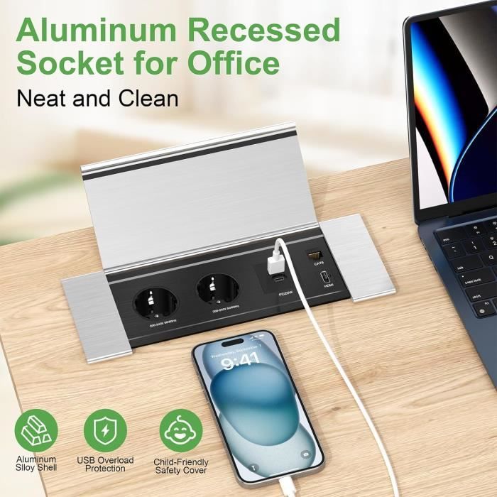 Multiprise Verticale Avec 12 Prises Et 4 Ports USB - ZVD - Protection Surtension, Rallonge 3m - Bricolage