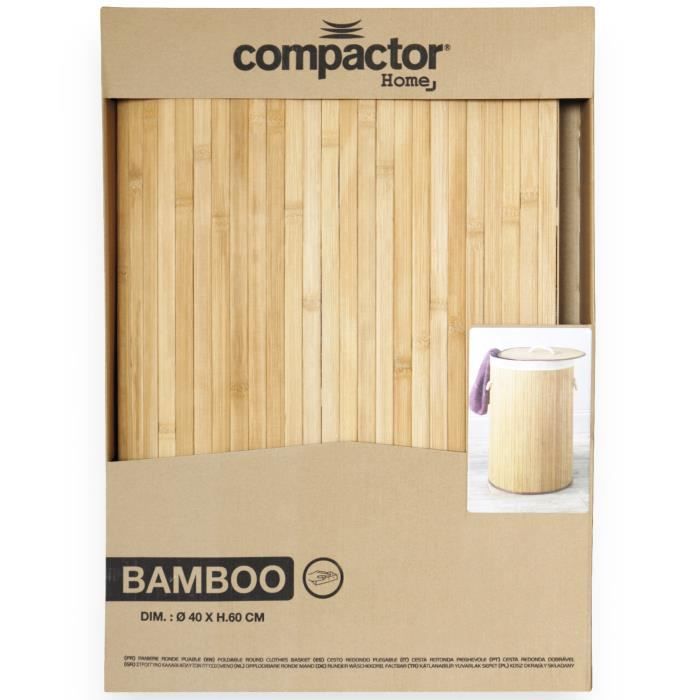 Panier à linge pliable en bambou - L40 x H60 cm