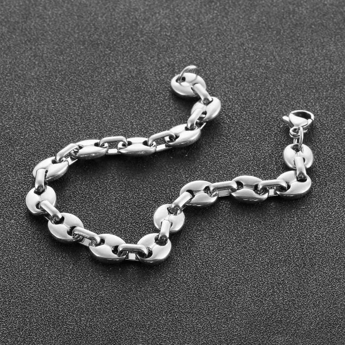Bracelet Gourmette Maille Grain De Café - Acier Inoxydable Doré - Femme