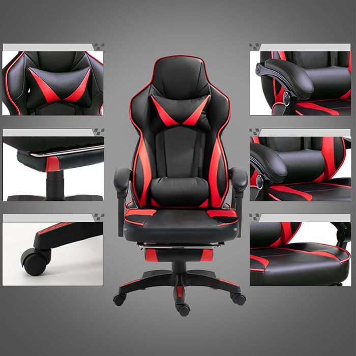Chaise Gaming Dowinx Avec Repose-Pieds Et Massage - Large Coussin Plat, Dossier Réglable, Support Lombaire | Pour Bureau, PC, Marron