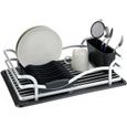 WENKO Egouttoir vaisselle inox, Egouttoir vaisselle cuisine avec plateau amovible, aluminium inox - plastique, argent mat - noir-0