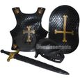 set chevalier casque armure épée & bouclier croix" noir enfant"-0