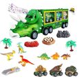 Dinosaure Jouet Camion Transporteur de Voiture , 6 Dinosaure Figurine et 3 Mini Voitures Jouet ,Cadeau pour Enfant 3 à 9 ans-0