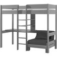 Lit mezzanine gris - VIPACK - Bureau et canapé-lit inclus - Bois massif - 208x175x206cm - Enfant-0