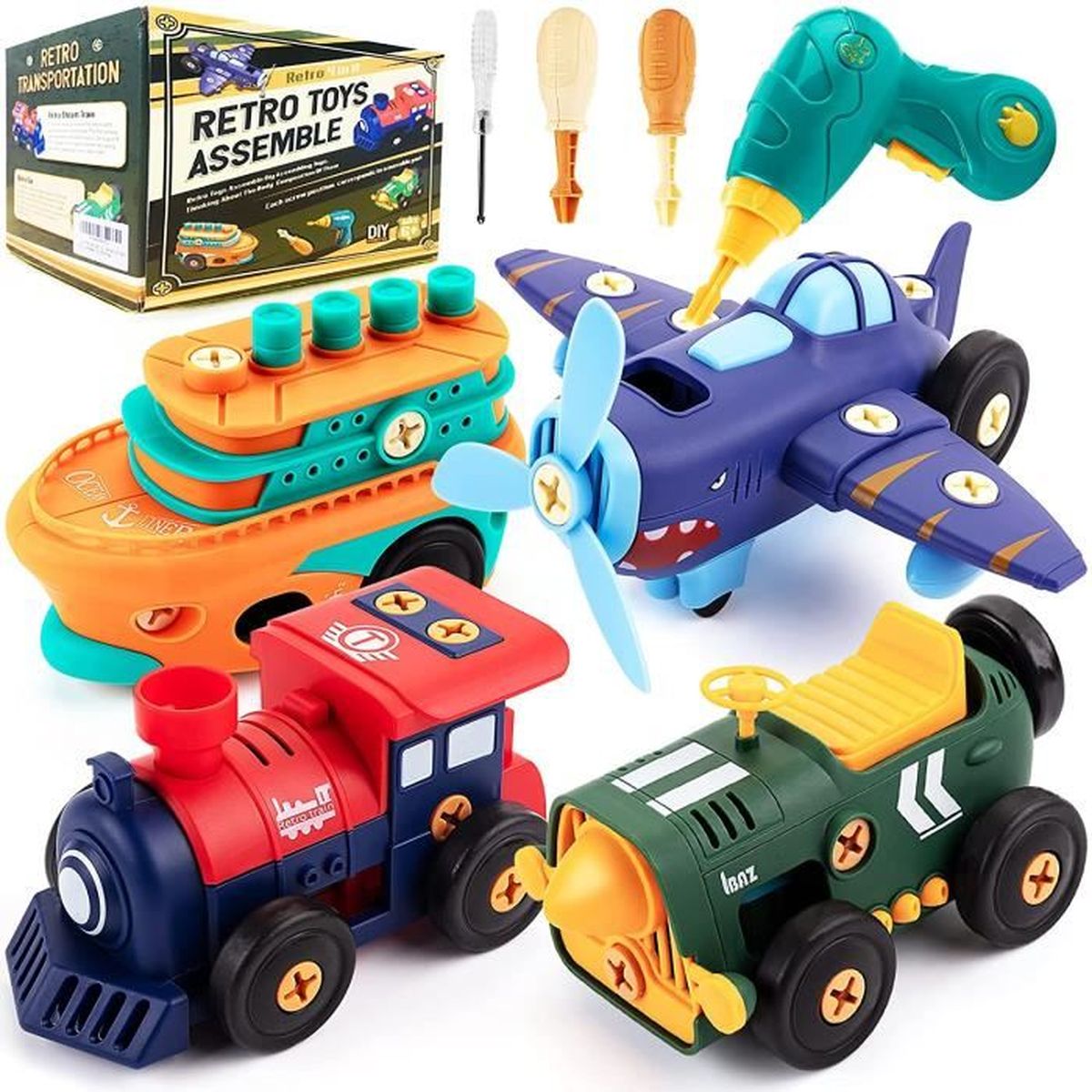 facile à construire votre propre voiture de sport avec perceuse électrique 26 pièces à démonter avec des sons et lumières construction Jouet sport voiture Meilleur cadeau garçon de 3 