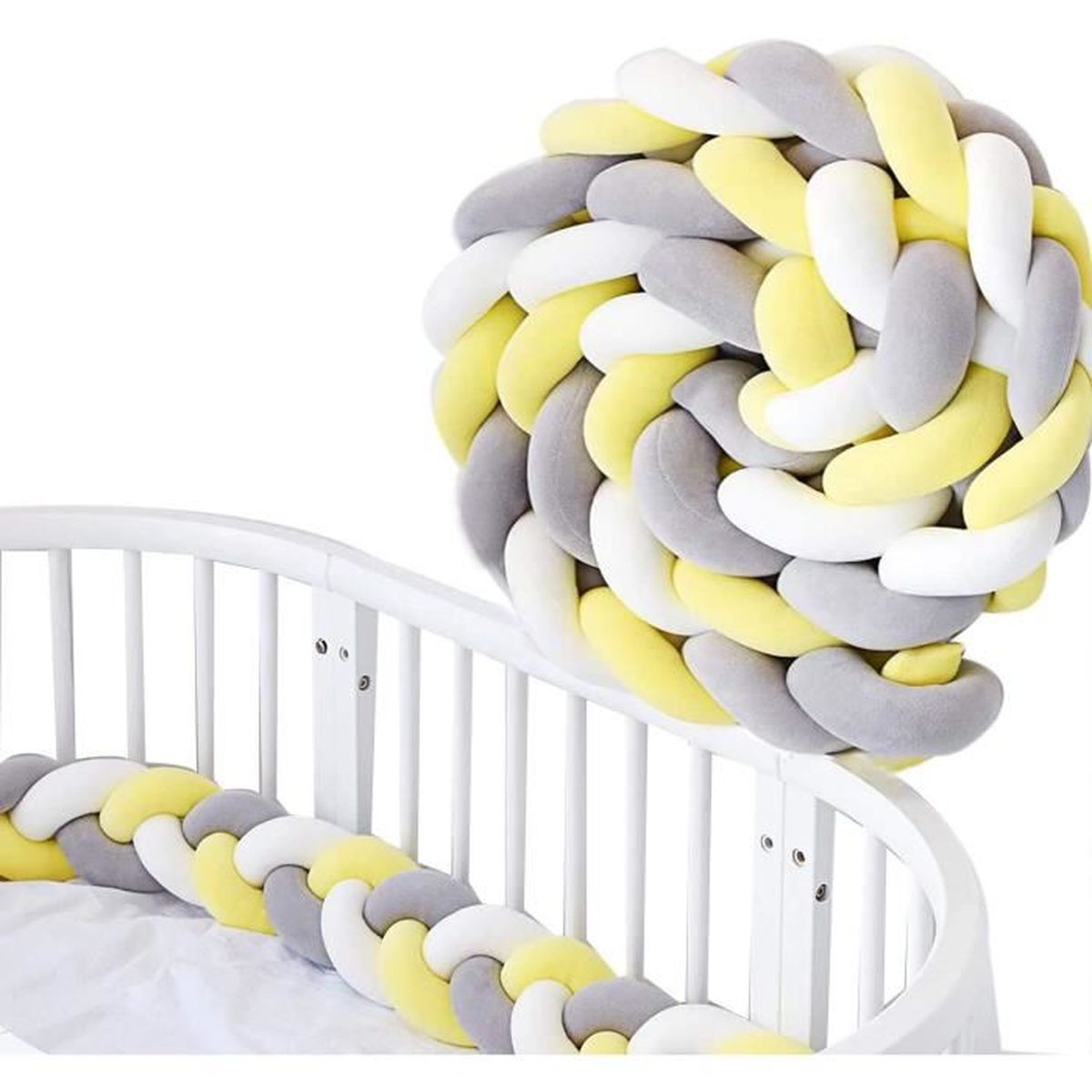Tour De Lit Bebe Tresse Serpent Coussin Bebe Lit Bumper Pepiniere Pour Les Nouveau Nes Lit 2m Gris Blanc Jaune Cdiscount Puericulture Eveil Bebe