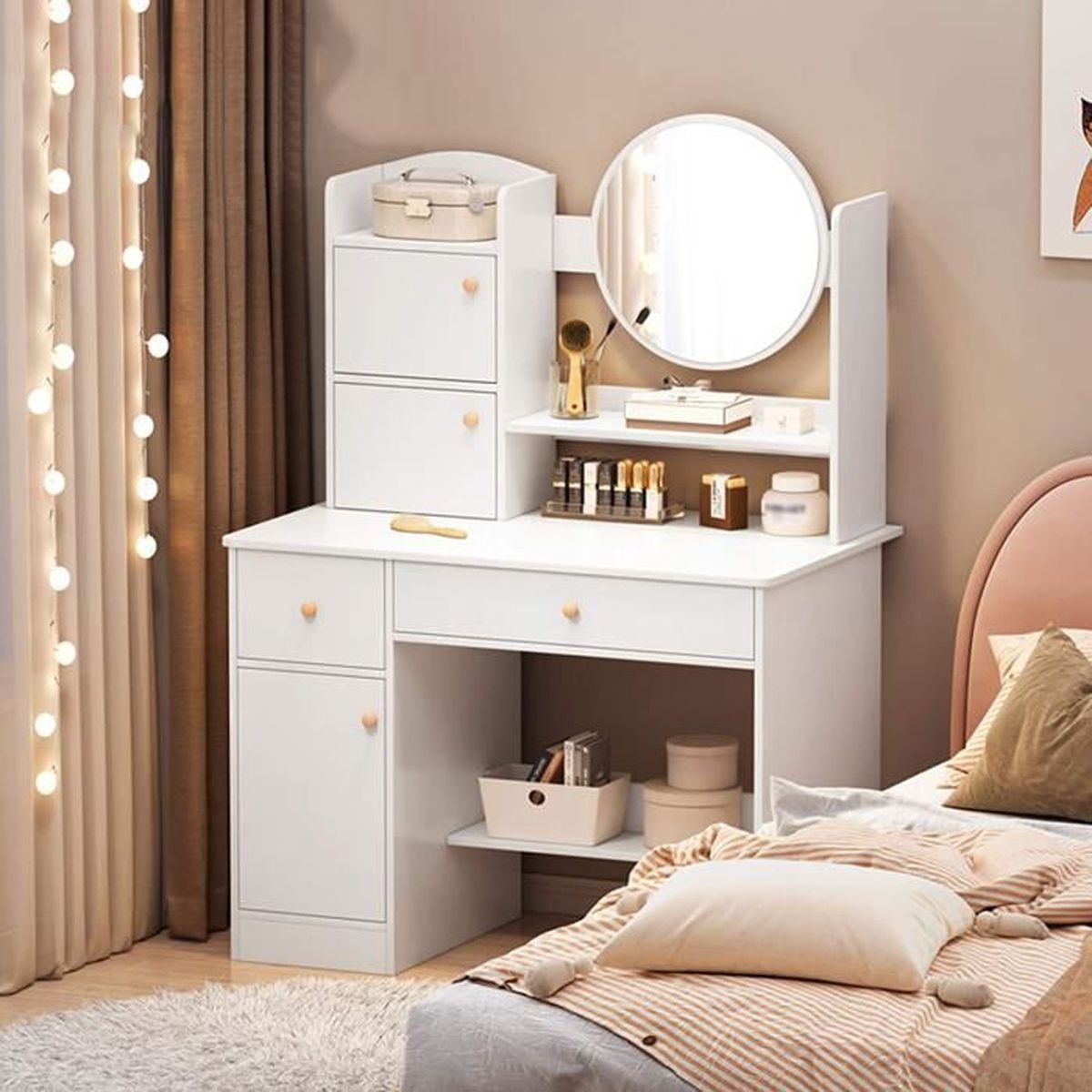 RYSB Table De Maquillage,5 Tiroirs Coiffeuse avec Miroir,Multifonction  étagère De Rangement Chambre Meubles,Coiffeuse Fille-A 6 Tiroirs Chambre à  coucher themomtrotter Cuisine et Maison