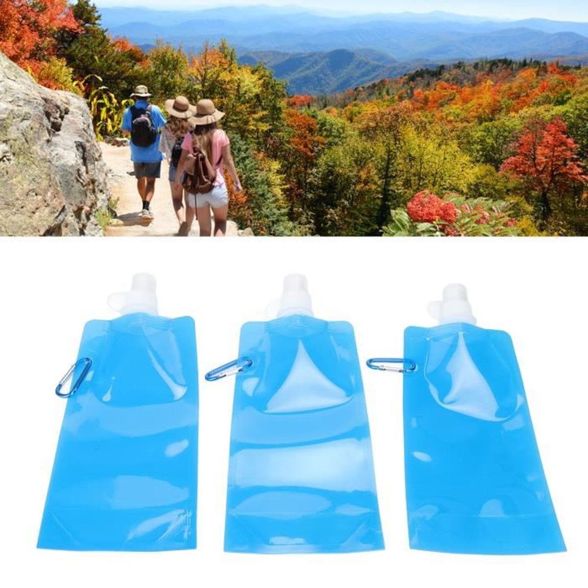 Bouteilles D'eau Pliable,Bouteille D'eau Réutilisable Flexible Avec Crochet,700ML Plastique Sac D'eau Pour Randonnée Camping Cyclisme 4 Pièce