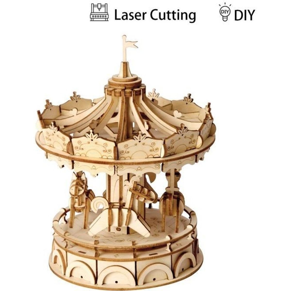Bricolage 3d Puzzle Jeu D Assemblage Carrousel Modele En Bois Kit De Construction Jouet Cadeau D Anniversaire Noel Fete Achat Vente Puzzle Cdiscount