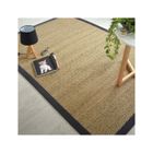DECOWEB Tapis Jonc de mer - Assam chevron - Ganse coton noire - 160 x 230 cm