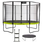 Kangui - Trampoline de jardin rond 430 cm + filet de sécurité + échelle + bâche de protection | PUNCHI Vert 430