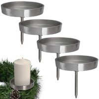 4 x Support Bougie en aluminium, Diamètre 8,5 cm ARTECSIS / Porte bougies Chauffe-plat, Bougies LED pour Couronne de Noel