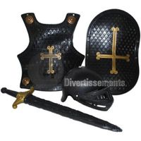 set chevalier casque armure épée & bouclier croix" noir enfant"