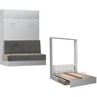 Armoire lit escamotable STUDIO SOFA blanc mat canapé intégré microfibre gris couchage 140*200 cm Inside75