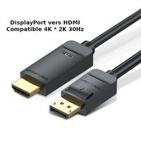 VENTION – Câble 4K Vidéo/Audio pour affichage DisplayPort vers HDMI compatible 4K * 2K 30Hz, Full HD pour PC, TV, écran.. - Noir