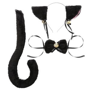 Drôle de Chat Noir Oreilles Bandeau Noeud Papillon Queue Set Fête D'Halloween Costume accessoires ^ P 