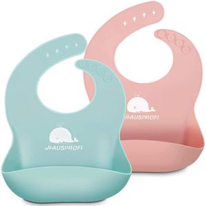 Bavoirs Silicone 2 Pièces Cuillères Bébé Récupérateur Ajustable Sans BPA PVC 