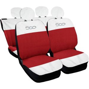Lot de housses de sièges, rouges&blanc,cuir artificiel, cpl. Fiat 500 F -  Pièces détachées Fiat 500 classique 126 600