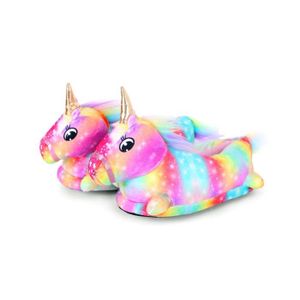 Unisexe Mesdames Enfants Filles 3D Nouveauté Animal Rainbow Plush Licorne Personnage Intérieur Doux Pantoufles Slip-on Accueil Chaussures 